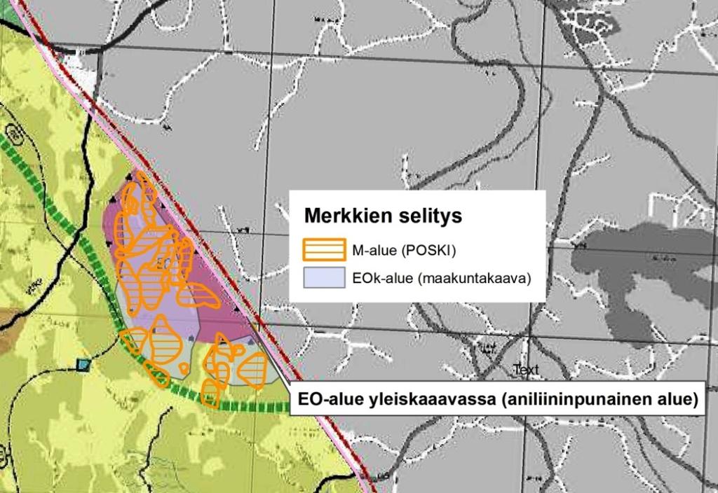 Kaavamerkinnässä oli joissakin tapauksissa osoitettu tarkennusmerkillä alueen käyttötarkoitus maa-ainestenoton päätyttyä esimerkiksi EO/VU (kuva 59).