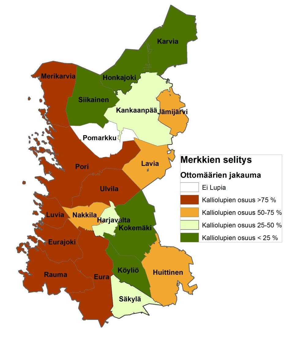 Uudellamaalla. (Luvat oli myönnetty vuosina 2006 2013/2014). Kuva 19.  Satakunnassa.