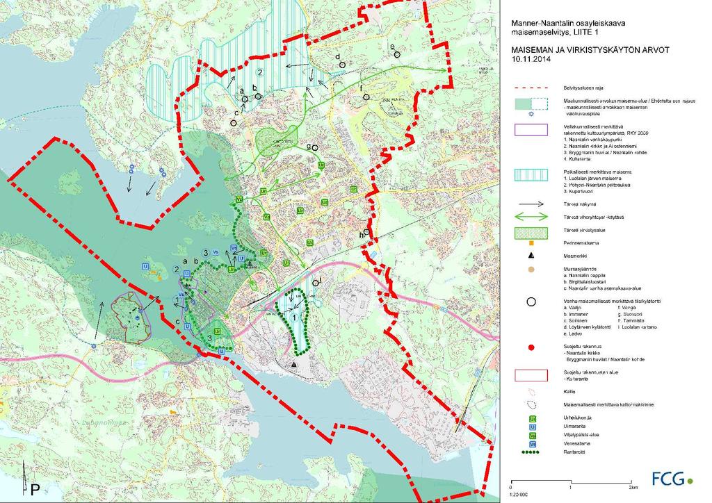 FCG SUUNNITTELU JA TEKNIIKKA OY Kaavaselostus 28 (107) Kuva 11. Ote Maiseman ja virkistyskäytön arvot -kartasta.