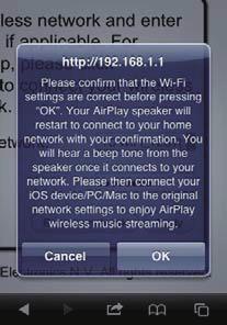 4 Valitse OK. Vihje Halutessasi voit muuttaa AD7050W-laitteen määrityssivun Lisäasetukset -> Airplay Device Name (Airplay-laitteen nimi) -kohdassa näkyvän AD7050Wlaitteen nimen.