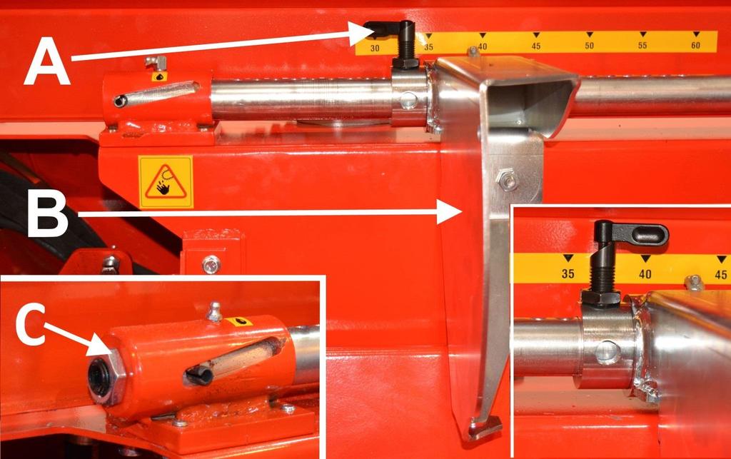 16 / 43 Kuva 15. Koneen käynnistin 3.2.3. Puun pituuden säätäminen Hakki Pilke 43 -koneessa on hydraulinen puun mittalaite, jonka säätöarvo on n. 20 60 cm.