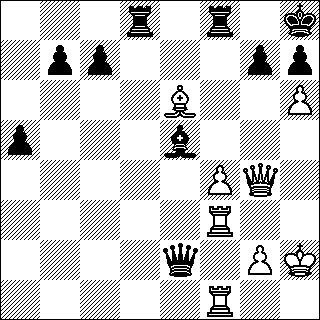 -35- Td8 26.Te7 Dd5 27.a3 h5 28.g3 g6 29.Dd2 Db5 30.b4 Td6 31.Te4 Dd5 32.Dd3 Td8 33.Tf4 Dd6 34.Te4 Dd7 35.Te5 Dc6 36.b5 Df6 37.Te4 a5 38.Dc4 Tb8 39.Te6 Df5 40.b6 Ka8 41.Te7 Tc8 42.Dd4 Df3 43.