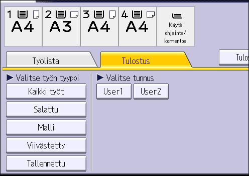 Tallennustulostus Tallennustulostustiedoston tulostaminen käyttöpaneelilta Tallennettuja asiakirjoja ei poisteta tulostuksen jälkeen.