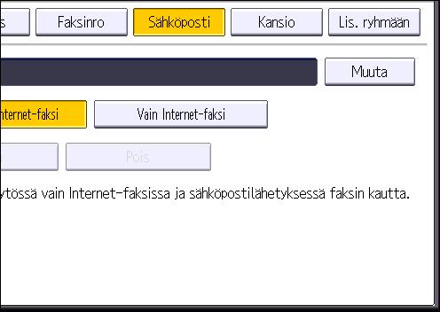 Skannaustiedostojen sähköpostilähetyksen perustoiminnot Voit valita [Usein] ja yhden lisäsalasanan joka otsikolle. 8. Paina [Sähköposti]. 9. Paina [Muuta] kohdassa "Sähköpostiosoite". 10.