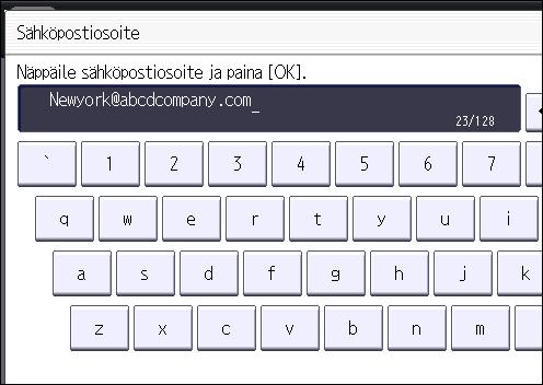 Jos valittuna on [Sähköposti/Internet-faksi], tallennetut sähköpostiosoitteet näkyvät faksinäytön Internet-faksi- ja sähköpostifaksinäytöllä sekä skannerinäytön osoitenäytöllä.