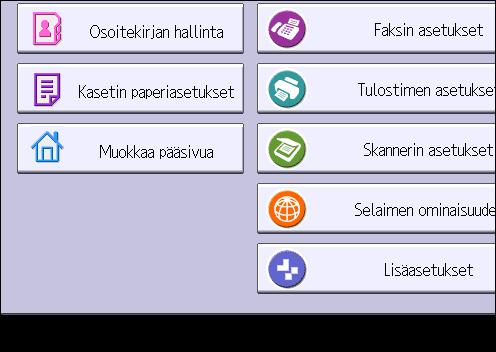 2. Aluksi 2. Kirjaudu Web Image Monitoriin pääkäyttäjänä. Lisätietoja, katso Turvaohjeet. 3. Osoita [Laitehallinta] ja napsauta sitten [Pääsivun hallinta]. 4. Napsauta [Muokkaa kuvakkeita] 5.