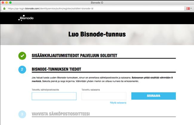 4.2 Aloita Bisnode-tunnuksen luominen antamalla vanha käyttäjätunnuksesi (kuusi numeroa ja salasana