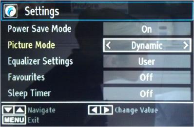 Quick Menu (optional) Quick Settings menu allows you to access some options quickly. This menu includes Power Save Mode, Picture Mode, Equalizer Settings, Favourites and Sleep Timer options. Press Q.