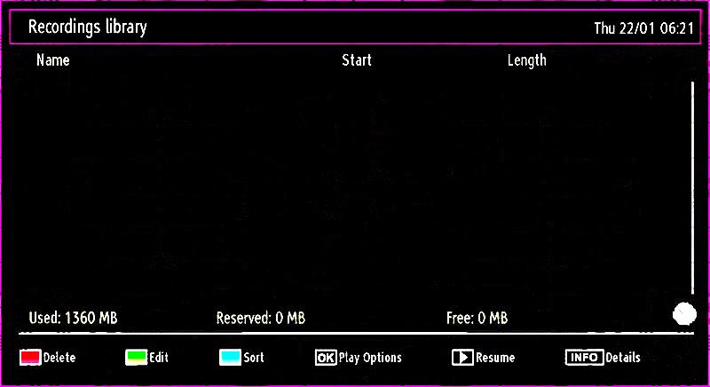 Watching Recorded Programmes In the main menu, use or buttons to select Media Browser. Highlight Recordings Library item by using or button and press OK button to enter.