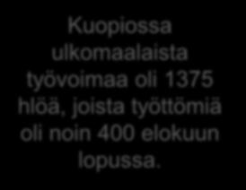 Ulkomaalaisten työttömyys elokuun lopulla 2017 Kuopio ja vertailukaupungit Ulkomaalaisten työttömien työnhakijoiden %- osuus ulkomaalaisesta