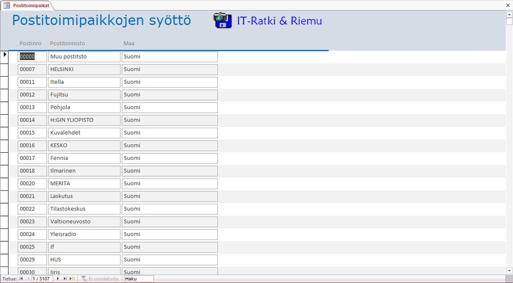 Lomakkeen muokkaaminen Lomaketta mukautat Järjestä (Arrange) -välilehden toiminnoilla Rakennenäkymä (Design View) -ikkunassa.