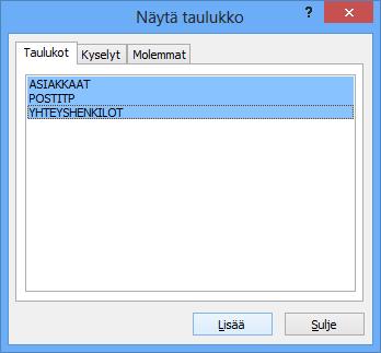 Hakukyselyn luominen Kun haluat ottaa kyselyyn mukaan useita taulukoita, ei suodattaminen enää riitä, tarvitset kysely.