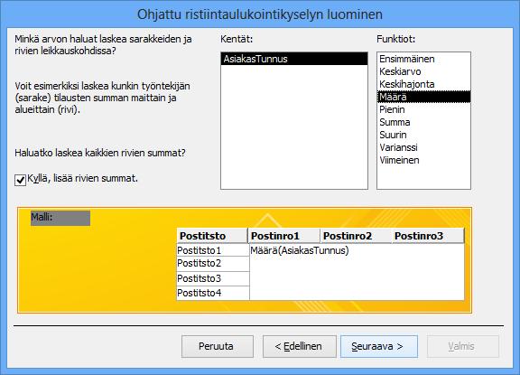 Valittu laskentatapa Kuva 176 Ohjatun toiminnon neljäs vaihe Valitse Funktiot (Functions) -listasta Määrä