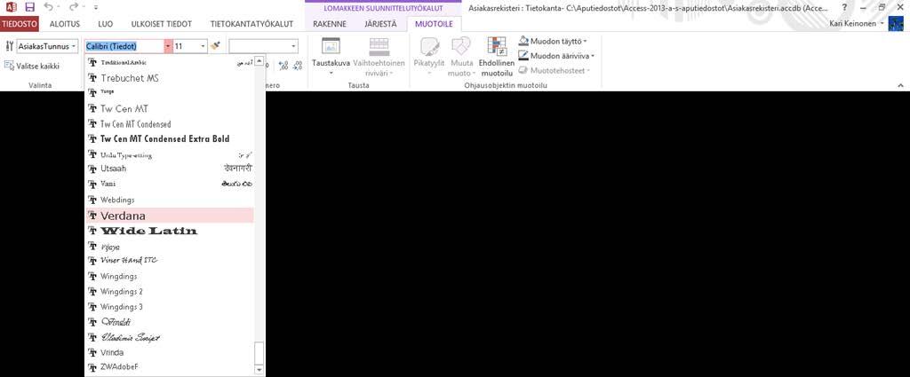 Valikoimat Näet usein välilehtien toimintopainikkeiden vieressä