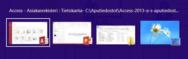 Ohjelmasta toiseen siirtyminen Windows 8 on moniajoympäristö. Moniajo tarkoittaa sitä, että voit käyttää (ajaa) useaa ohjelmaa ja tiedostoa yhtaikaa.