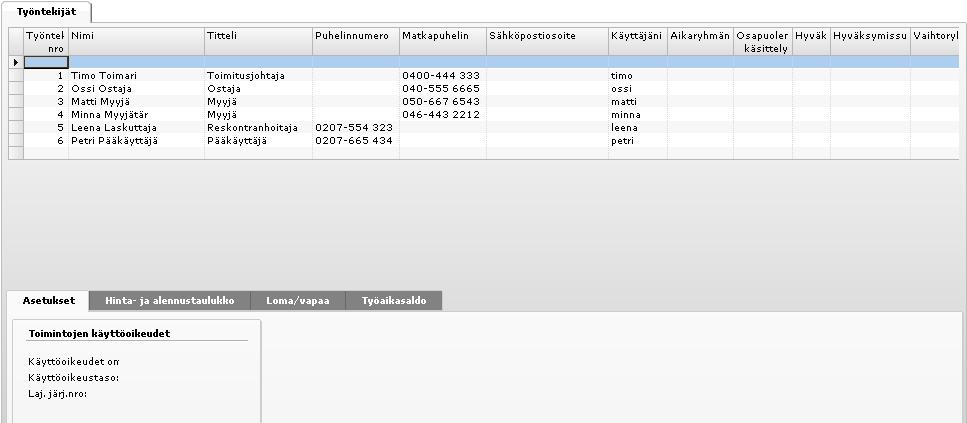 Kenttä Arvo Kommentti Yleistä Osoiterivi 1 Postiosoite Osoiterivi 2 Käyntiosoite Postinumero Postitoimipaikka Web-sivu Sähköpostiosoite Puhelinnumero Faksi Yritysnro EU:n ALV-nro Pankkitili