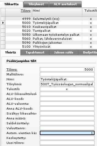 1. Valitse Kirjanpito Automaattiviennit. 2. Anna tilinumero ja/tai kustannuspaikka (R1), projekti (R2) ja kampanja (R6), jotka ovat automaattikirjausten perusteena. 3.