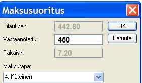Vinkki! Voit valita asiakkaan ikkunasta, joka aukeaa kirjoittamalla kenttään asiakkaan nimen ensimmäiset kirjaimet ja painamalla ENTER. 5. Asiakkaan tiedot päivittyvät tilausotsikolle.
