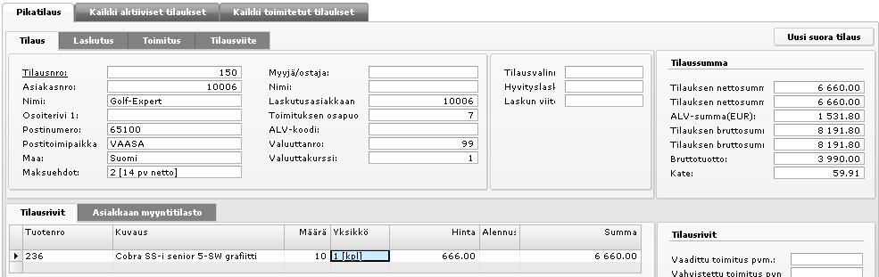Laskutus-lisenssi, jonka avulla voit kirjata myyntitilauksia siten, että ne ovat tallennuksen jälkeen heti laskutettavissa. Tällöin tilauksen käsittely ei sisällä toimitusvaihetta.