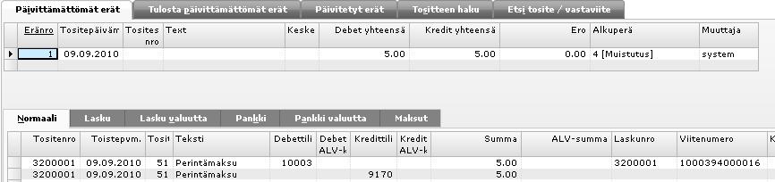 5.5 Korkolaskutus Perintämaksu kirjanpidon päivittämättömissä erissä.