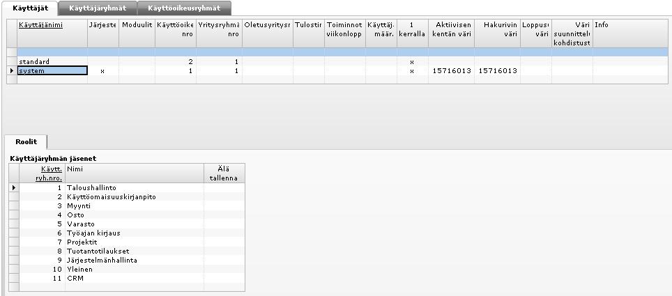 2 Ohjaustiedot Luvussa käydään läpi ohjaustiedot, jotka määritellään pääosin ohjelmiston käyttöönottovaiheessa. 2.1 Käyttäjät 2.1.1 System-käyttäjä Ohjelmistossa on valmiina järjestelmäkäyttäjä system.