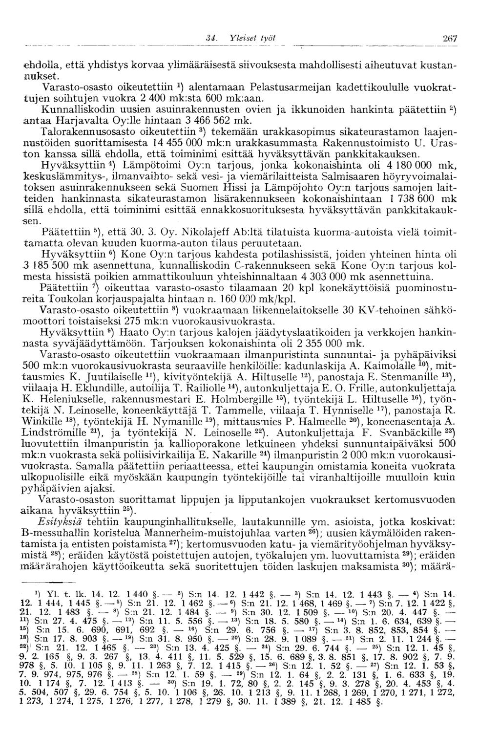 34. Yleiset työt 273 ehdolla, että yhdistys korvaa ylimääräisestä siivouksesta mahdollisesti aiheutuvat kustannukset.