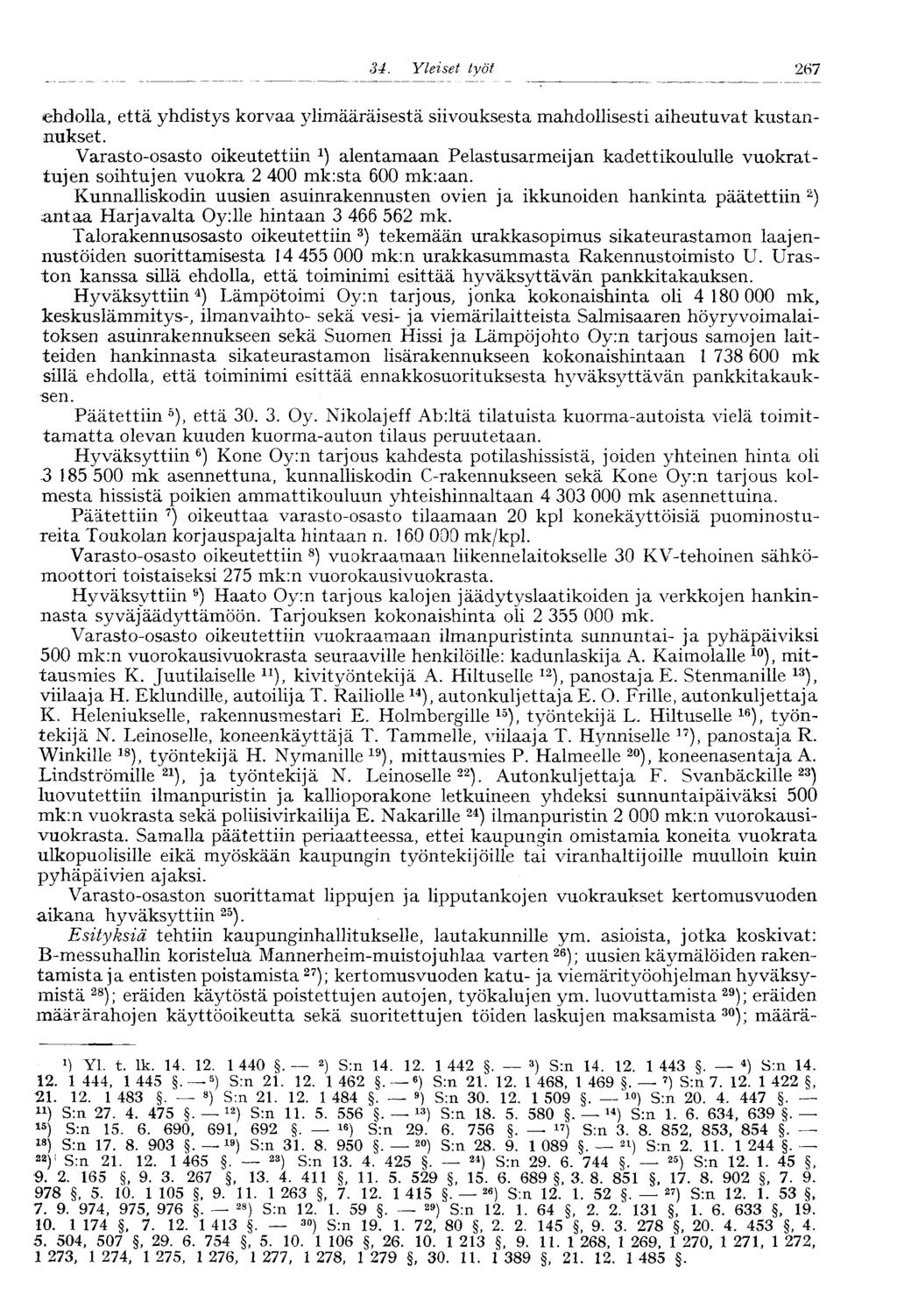 34. Yleiset työt 273 ehdolla, että yhdistys korvaa ylimääräisestä siivouksesta mahdollisesti aiheutuvat kustannukset.