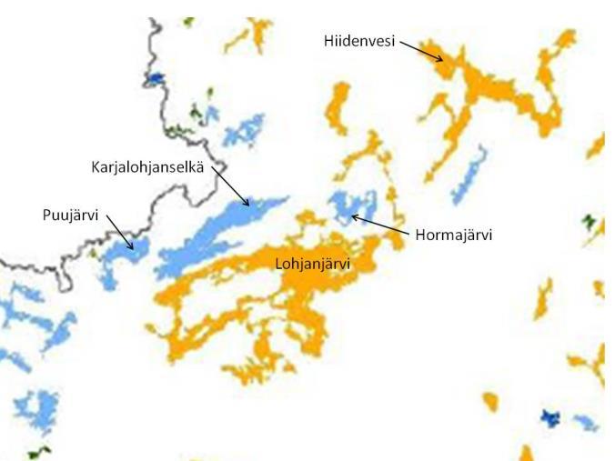 Kuva 16. Lohjan, Vihdin, Sammatin ja Karjalohjan seudun järvien tyyppiluokitus.