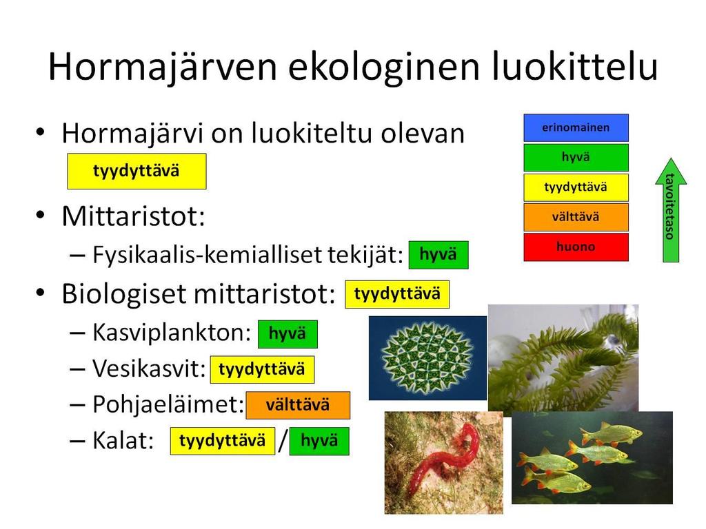 päällyslevät) perusteella. Kullekin biologiselle laatutekijälle on määritetty indikaattoriarvo perustuen niiden lukumäärään ja lajistokoostumukseen järvestä kerätyssä havaintoaineistoissa.