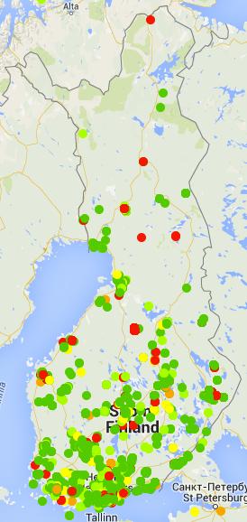 Maan6eteellinen jakauma Mi-austen jakaantuminen Suomessa Mi-auksia tunnissa Lukumäärä Kun6a, joissa mi-auksia 2015