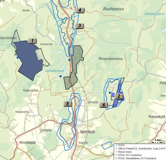 55(83) 6.7 Luonnonsuojelualueet 6.7.1 Nykytila Ympäristöhallinnon Hertta-tietokannan mukaan hankealuetta lähinnä sijaitsee Kurpannevan (FI0800016) Natura-alue.