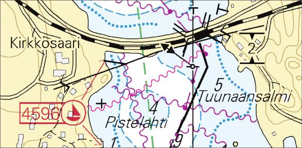 14 *70. L/221/222.1 Suomi. Vuoksen vesistö. Punkaharju. Tuunaansalmi. Kaapeli. Kaapeli alittaa Tuunaansalmen väylän (2.0 m). Karttamerkintä. Finland. Vuoksens vattendrag. Punkaharju. Tuunaansalmi. Kabel.