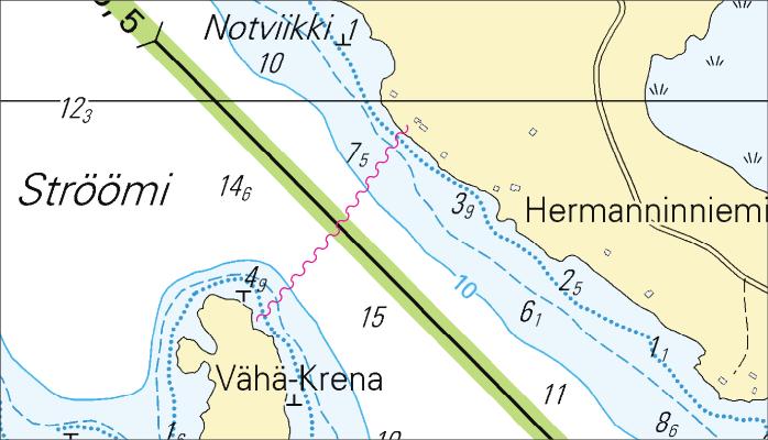 8 *66. 29 D/724/724.2 Suomi. Saaristomeri. Kustavi. Ströömi. Kaapeli. Kaapeli alittaa Lypertön väylän (5.5 m). Karttamerkintä. Finland. Skärgårdshavet. Gustavs. Ströömi. Kabel.