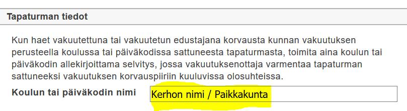 Vahinkotapauksissa lue ohje ja täytä sähköinen vahinkoilmoitus op.fi -sivuilla. Vahinkoilmoitusta tehdessä vakuutuksenottajan tietoihin tulee kirjata Suomen Olympiakomitean tiedot.