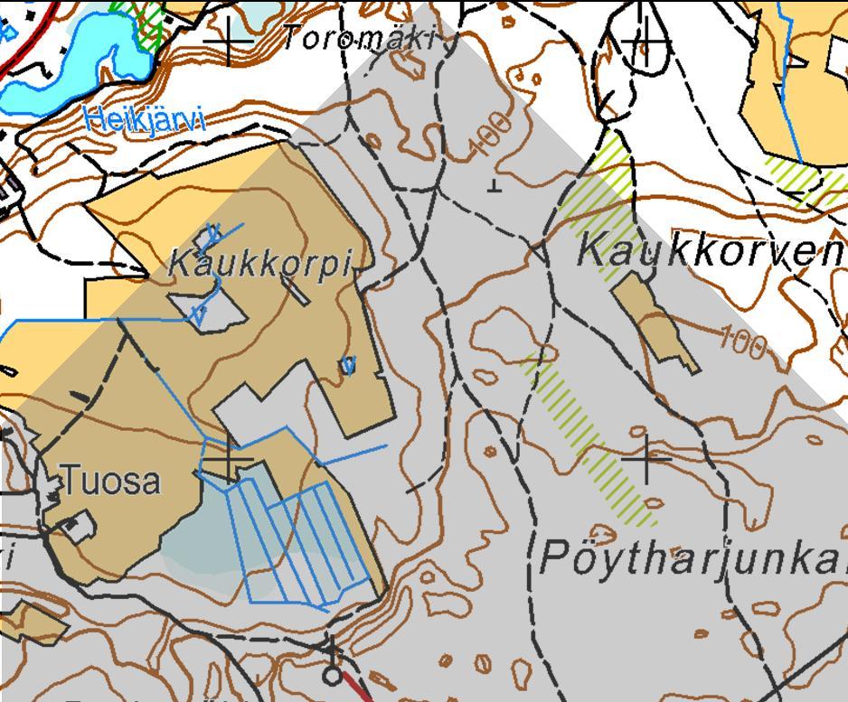 K1 K2 Kuva 4. Etelästä pohjoiseen suuntautuvan ja Muukonkankaan turbiinit ylittävän muuton sijoittuminen suhteessa Kaukkorvenkankaan kahteen turbiinipaikkaan (K1 ja K2).