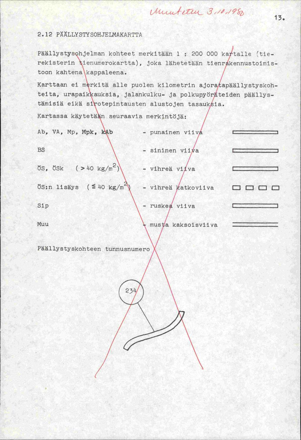 13. 2. 12 PÄÄLLYSTYSHJELMAKMTTA Päällystyshje1man kohteet merkitään 1 : 2 kartalle tierekisterin \ienumerokartta), joka lähetetään tiendkennustoimistoon kahtena\kappaleena.