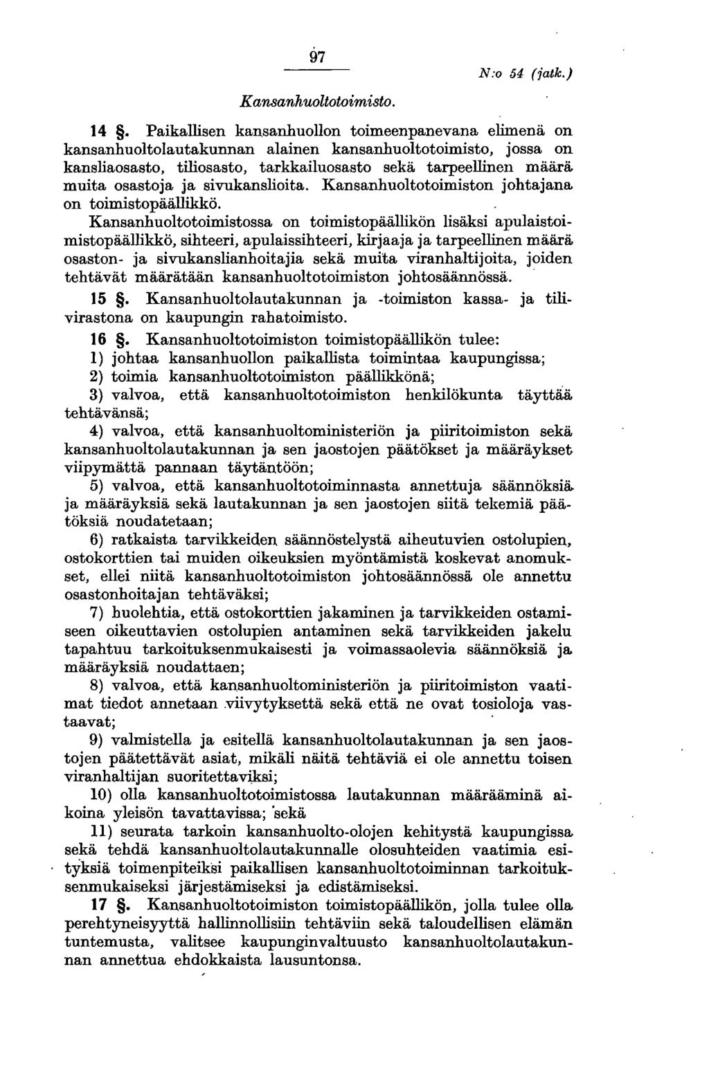 Kansanhuoltotoimisto. N:o 54 (jatk.) 14.