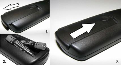 12V SPDIF VGA Sätta in batterier i fjärrkontrollen 1. Lyft försiktigt upp locket på fjärrkontrollens baksida. 2.