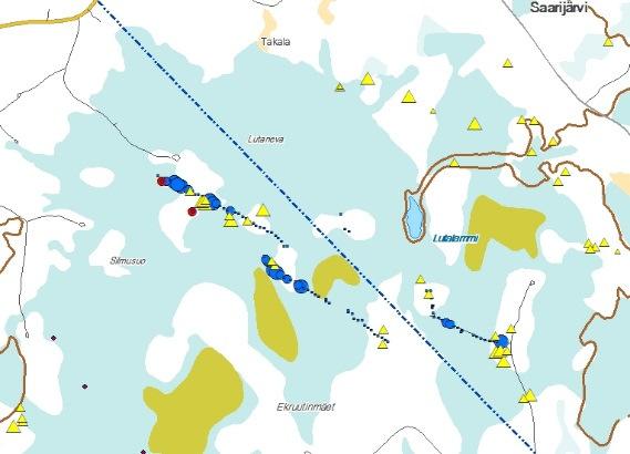 5 km ja koillispuolella, Muurasnevan takana oleviin lohkareisiin noin 1 km. Saarijärven tunnettuun esiintymään on sidottavissa kaksi viitettä aivan paikallisen löytöviitteen lisäksi.