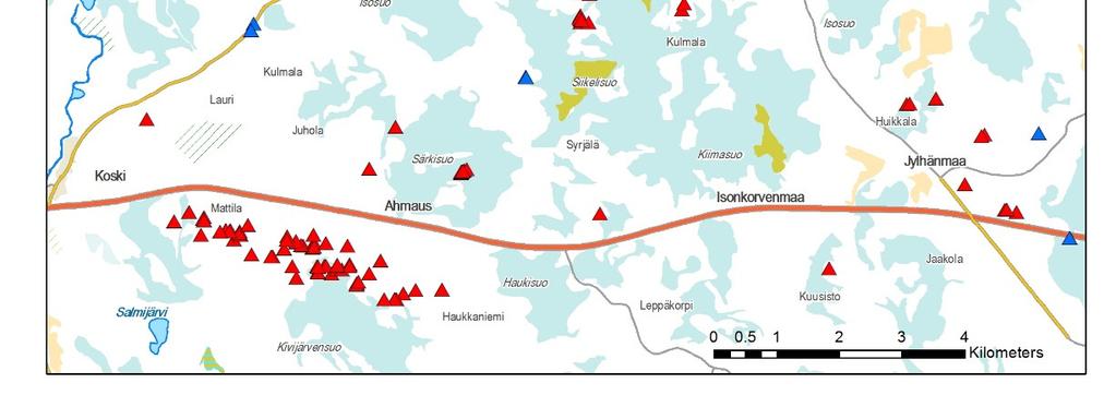 Tamminen) kairaus, GTK, 3 reikää 2008 (/2013) Raskasmineraalikartoitus ja geokemia (P. Huhta): raskasmineraalien määrä tukee geokemiaa (kuva 6).