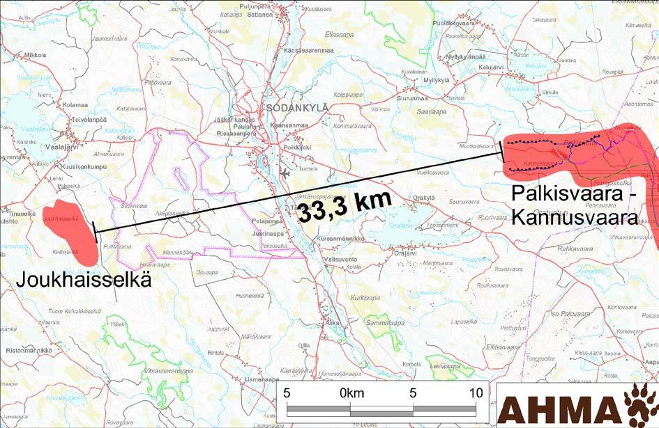 4.3 Liittyminen muihin hankkeisiin 4.3.1 Joukhaisselän tuulipuistohanke 16 Sodankylän kunnan alueella, noin 33 kilometriä Palkisvaara Kannusvaaran tuulipuistosta lounaaseen, on suunnitteilla