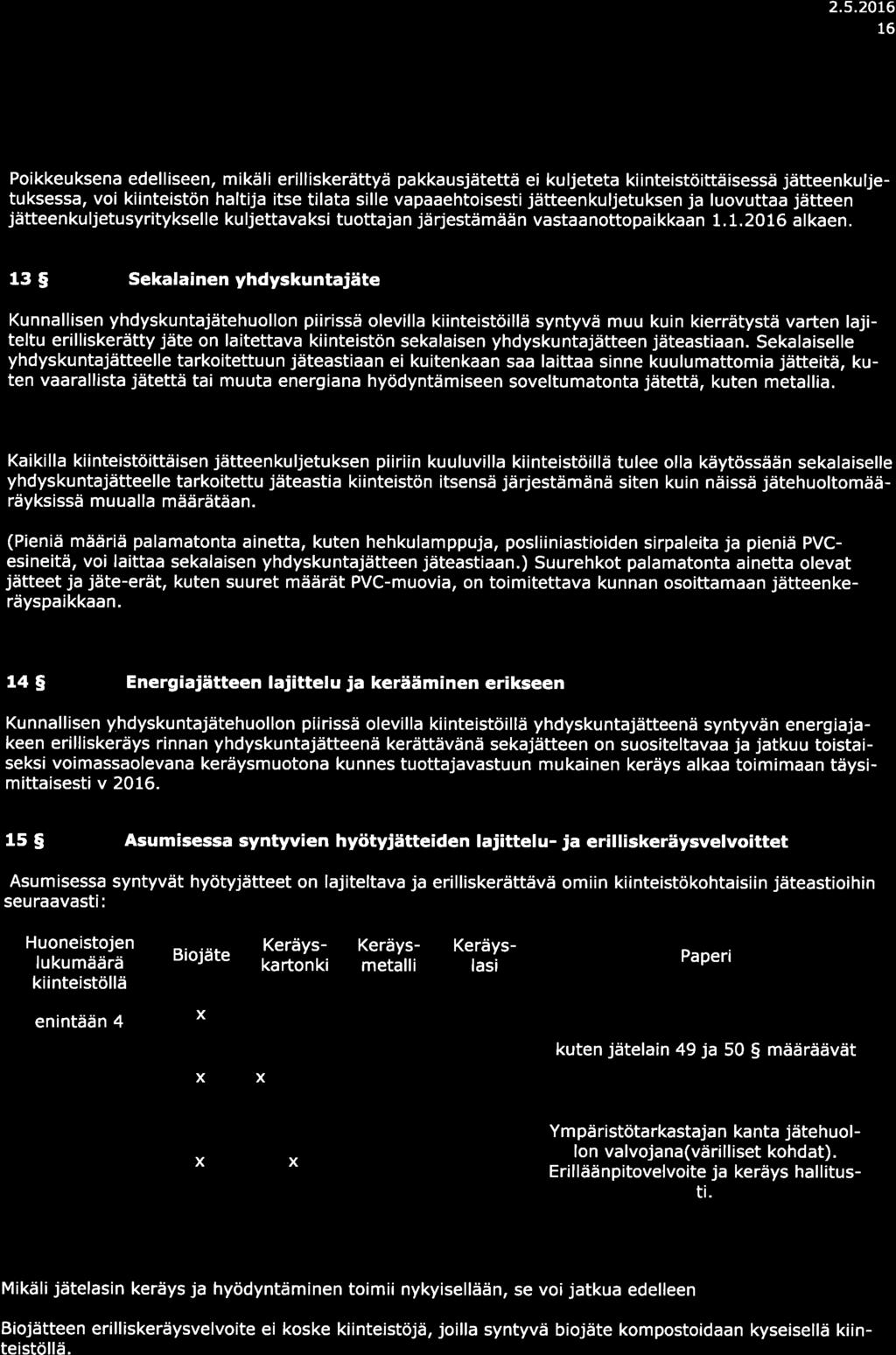 2.5.20t6 16 Poikkeuksen edelliseen, mikäli erilliskerättyä pkkusjåtettä ei kuljetet kiinteistöittäisessä jätteenkuljetuksess, voi kiinteistön hltij itse tilt sille vpehtoisesti jätteenkuljetuksen j