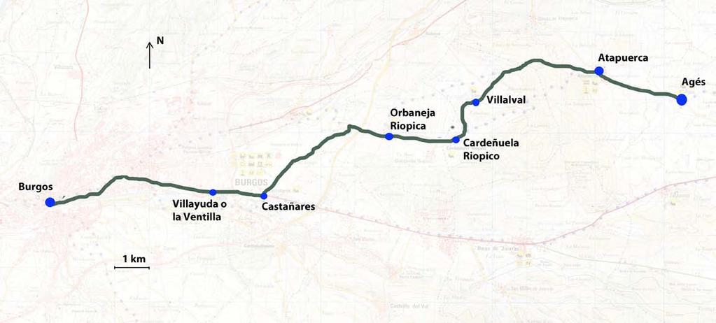 13. päivä: Agés - Burgos 8.5.la pop 09 alt(m) km km yht klo askelmittari Agés (alb. San Rafael) 54 960 0 6:40 0 Atapuerca 208 950 2.5 2.