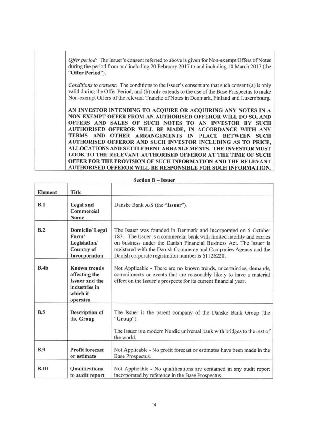 Offer period: The Issuer's consent referred to above is given for Non-exempt Offers ofnotes during the period from and including 20 February 2017 to and including 10 March 2017 (the "Offer Period").