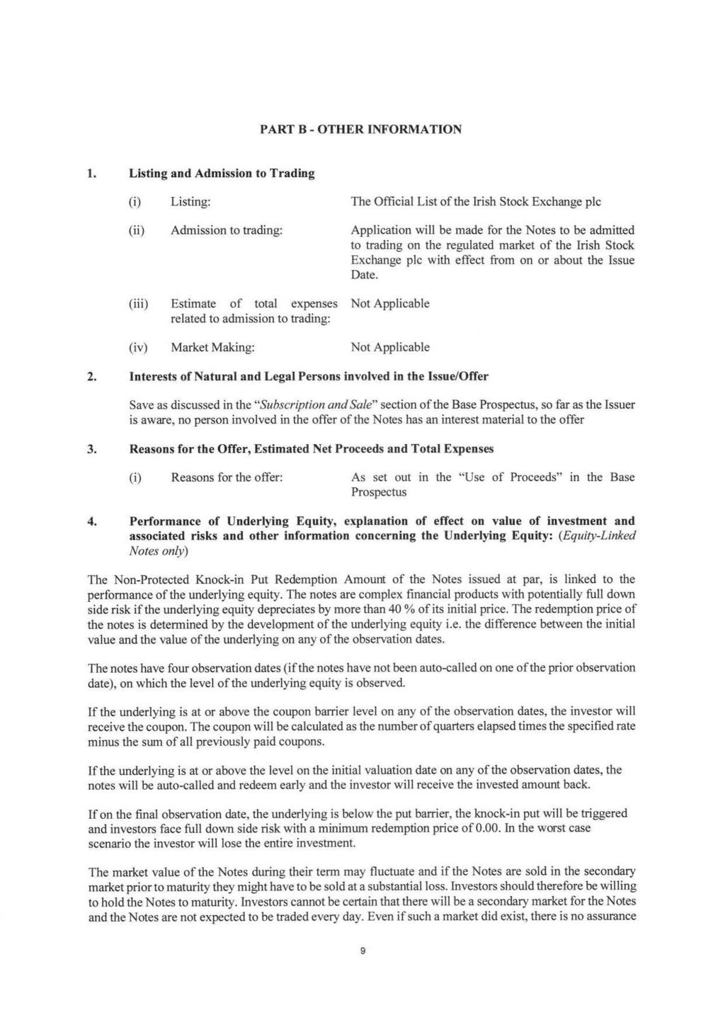 PART B-OTHER INFORMATION 1.