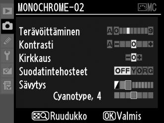 valittuna olevan kuvansäätimen asetuksia, tai paina J, jolloin oikealla olevan