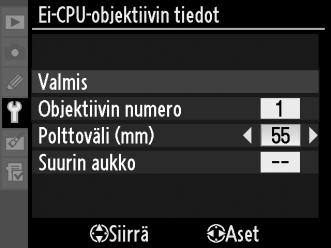 3 Valitse polttoväli. Valitse polttoväli väliltä 6 4 000 mm korostamalla [Polttoväli (mm)] ja painamalla 4 tai 2. 4 Valitse suurin aukko.