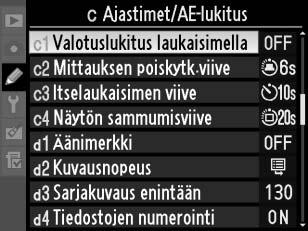 A Mukautetut asetukset: Kameran asetusten hienosäätö