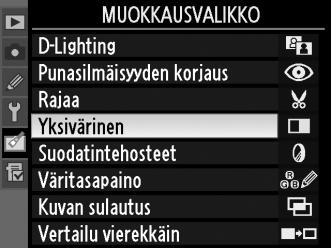 Käsiteltyjen kopioiden luominen 1 Valitse muokkausvalikosta jokin vaihtoehto. Korosta kohta painamalla 1 tai 3, valitse painamalla 2.