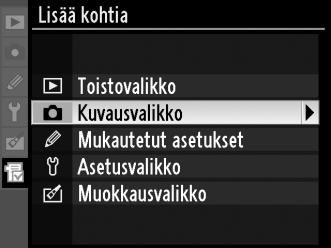 O OMA VALIKKO: Mukautetun valikon luominen [OMA VALIKKO] -toiminnon avulla voit luoda ja muokata mukautettuja toisto-, kuvaus-, mukautettu asetus-, asetus- ja muokkausvalikkojen vaihtoehtojen